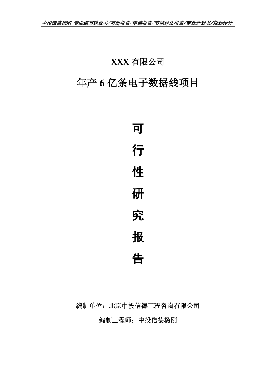 年产6亿条电子数据线可行性研究报告建议书_第1页