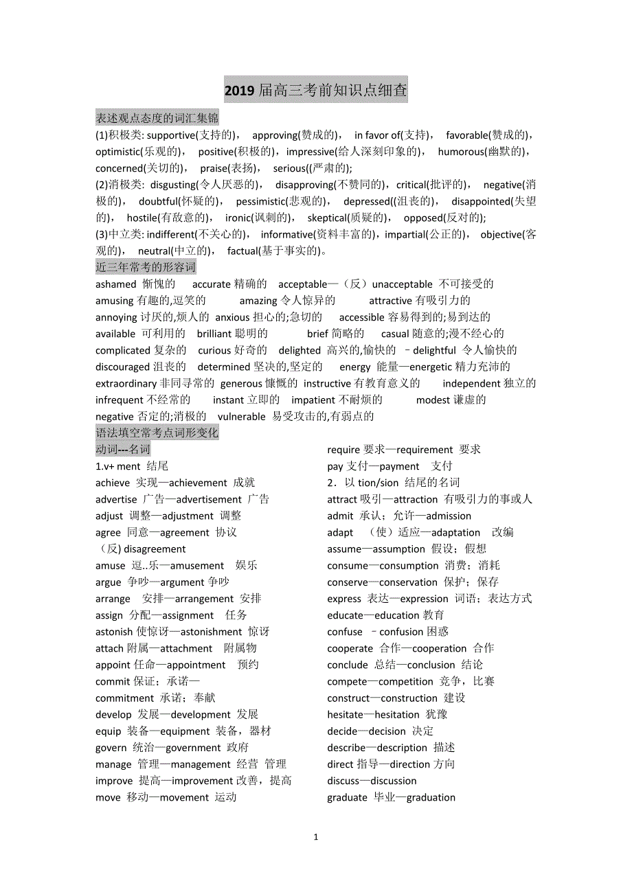 2019届高三考前知识点细查(2019.5.2)15357_第1页