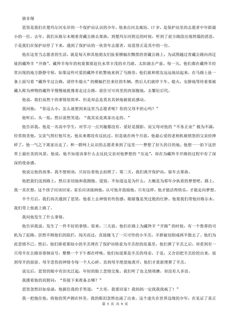 河南省新乡市2020年（春秋版）中考语文试卷（II）卷_第5页