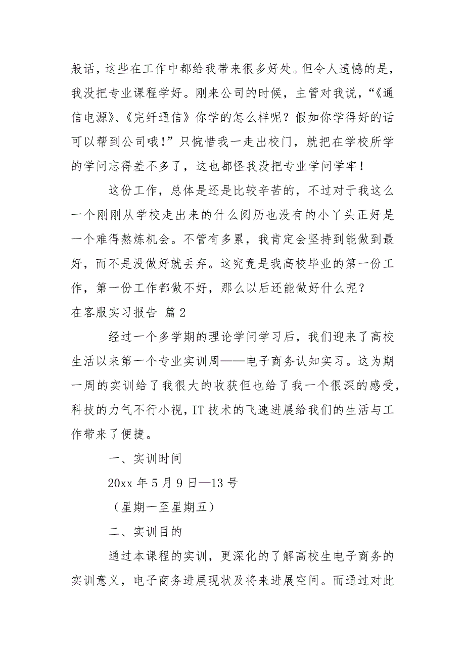 在客服实习报告模板汇编10篇_第2页