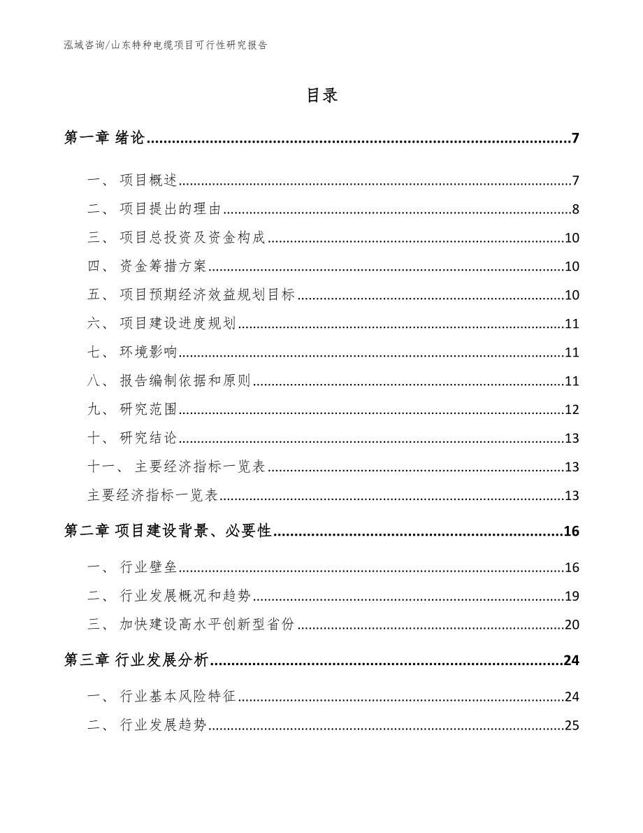山东特种电缆项目可行性研究报告（参考模板）_第1页