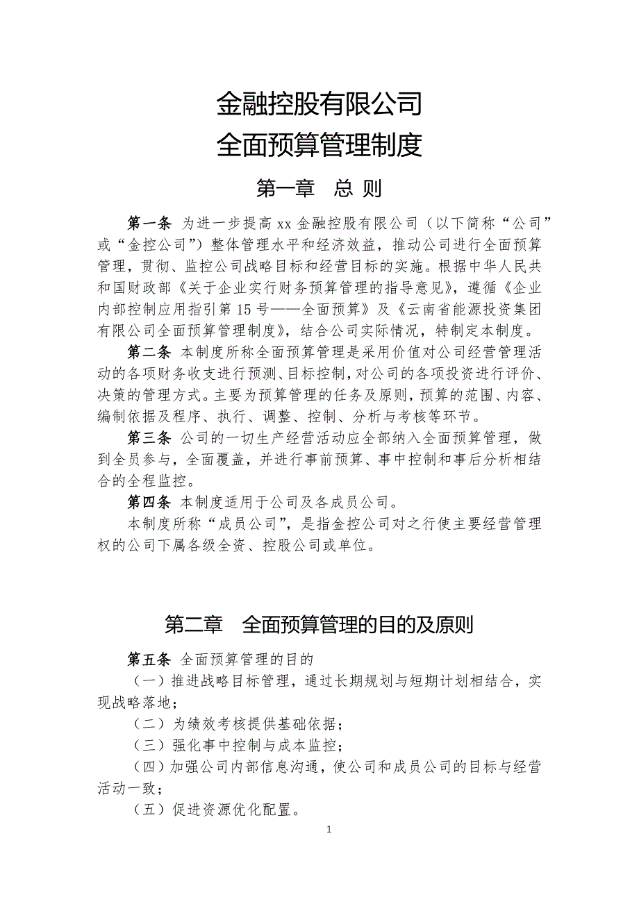 金融控股公司全面预算管理制度模版.docx_第1页