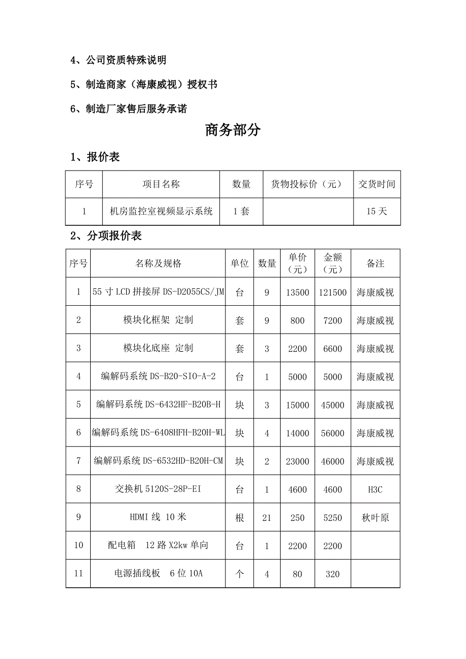 机房监控室视频显示系统投标文件_第5页