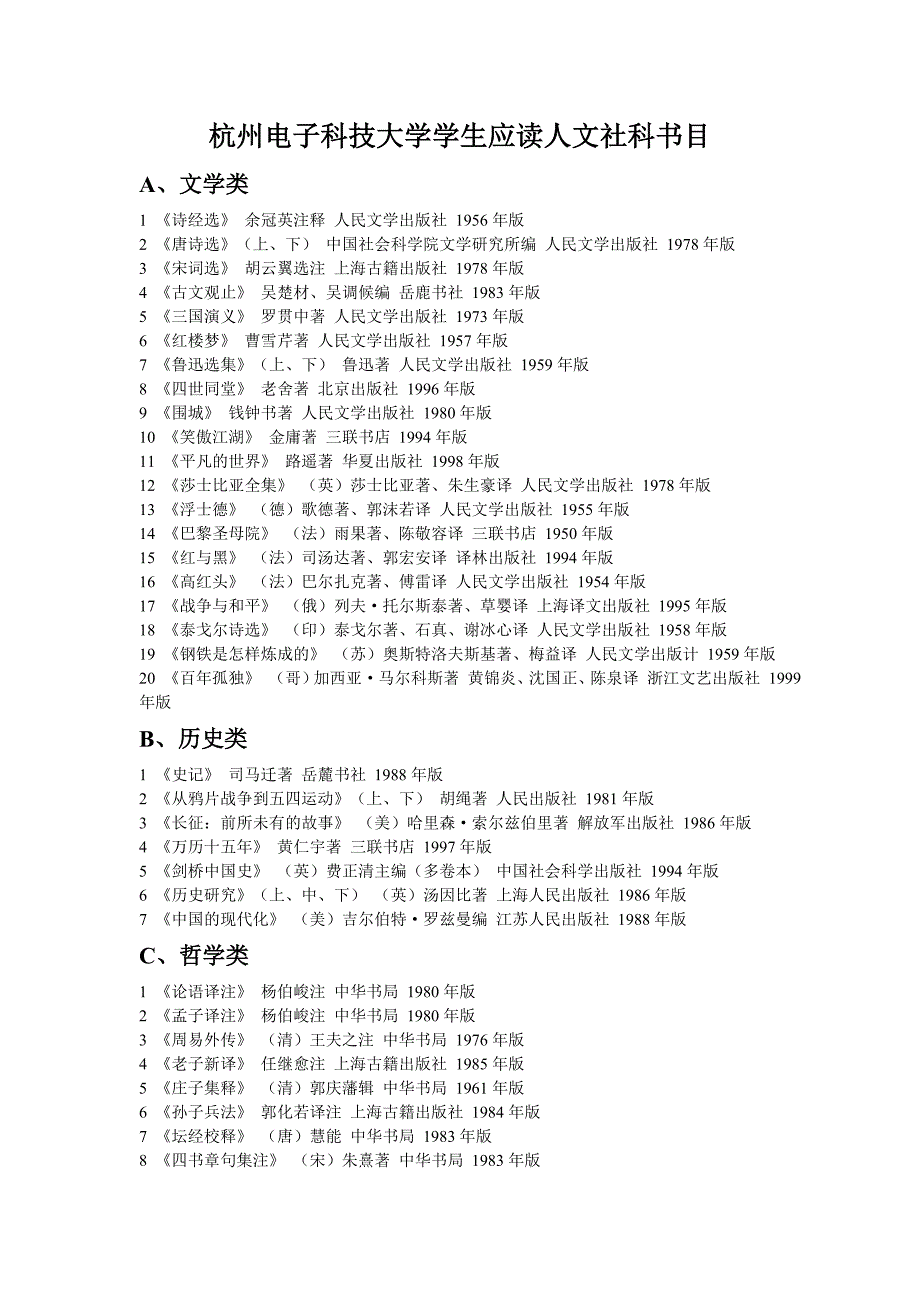 杭州电子科技大学学生应读人文社科书目_第1页
