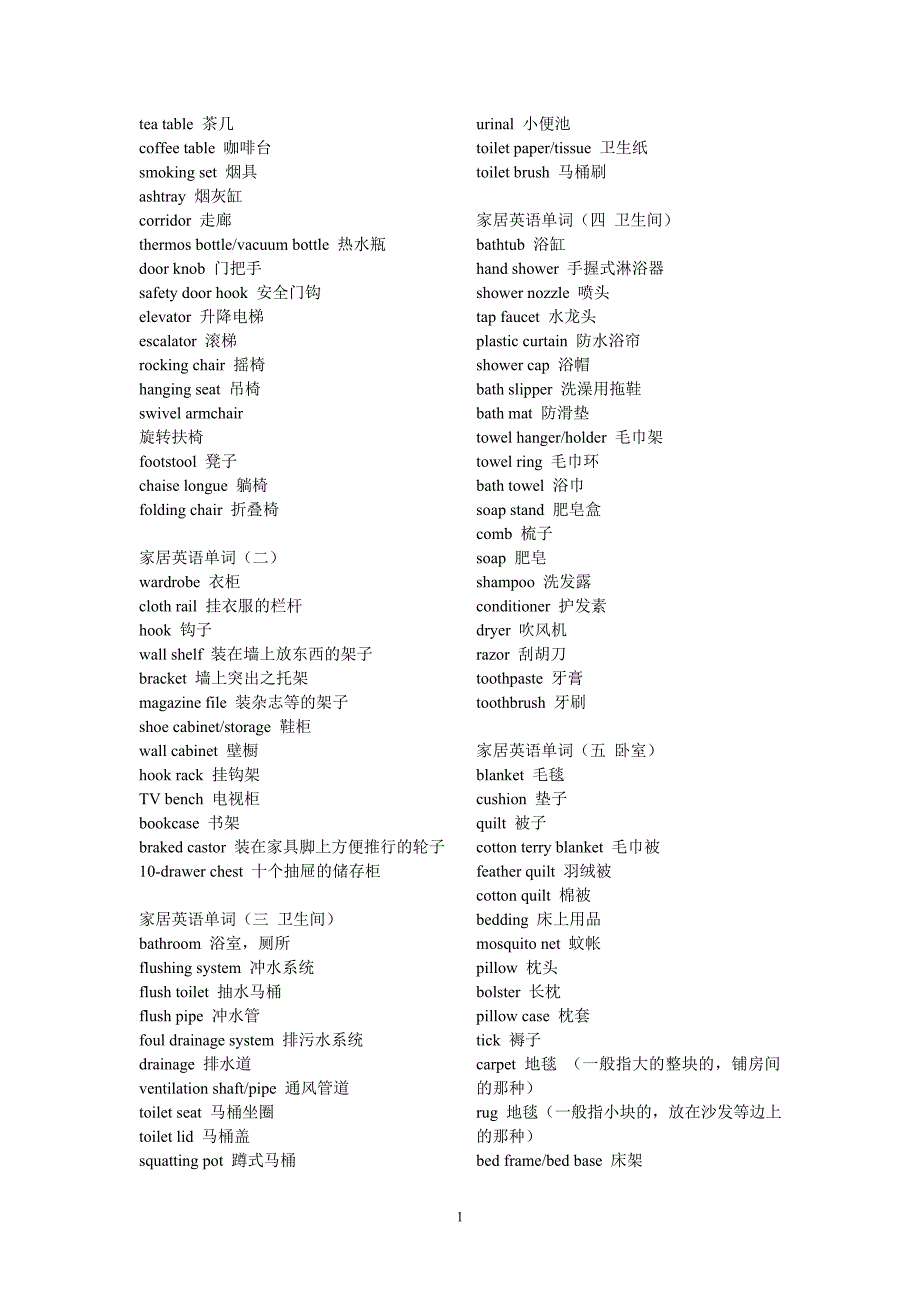 家居英文单词_第1页