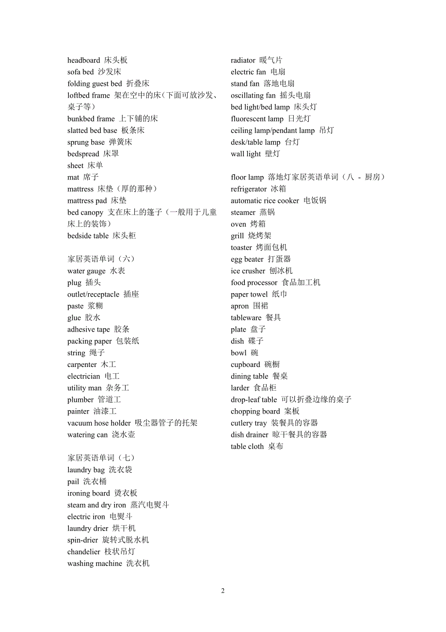 家居英文单词_第2页