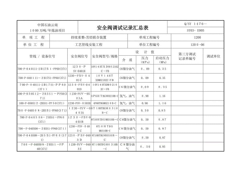 安全阀调试记录汇总表(总表)_第5页