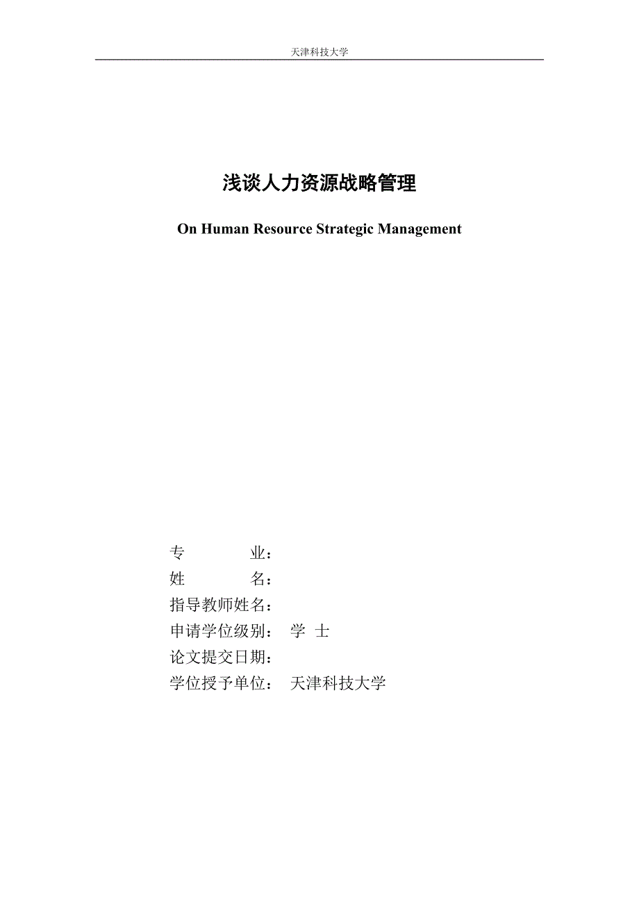 浅谈人力资源战略管理设计大学论文_第1页