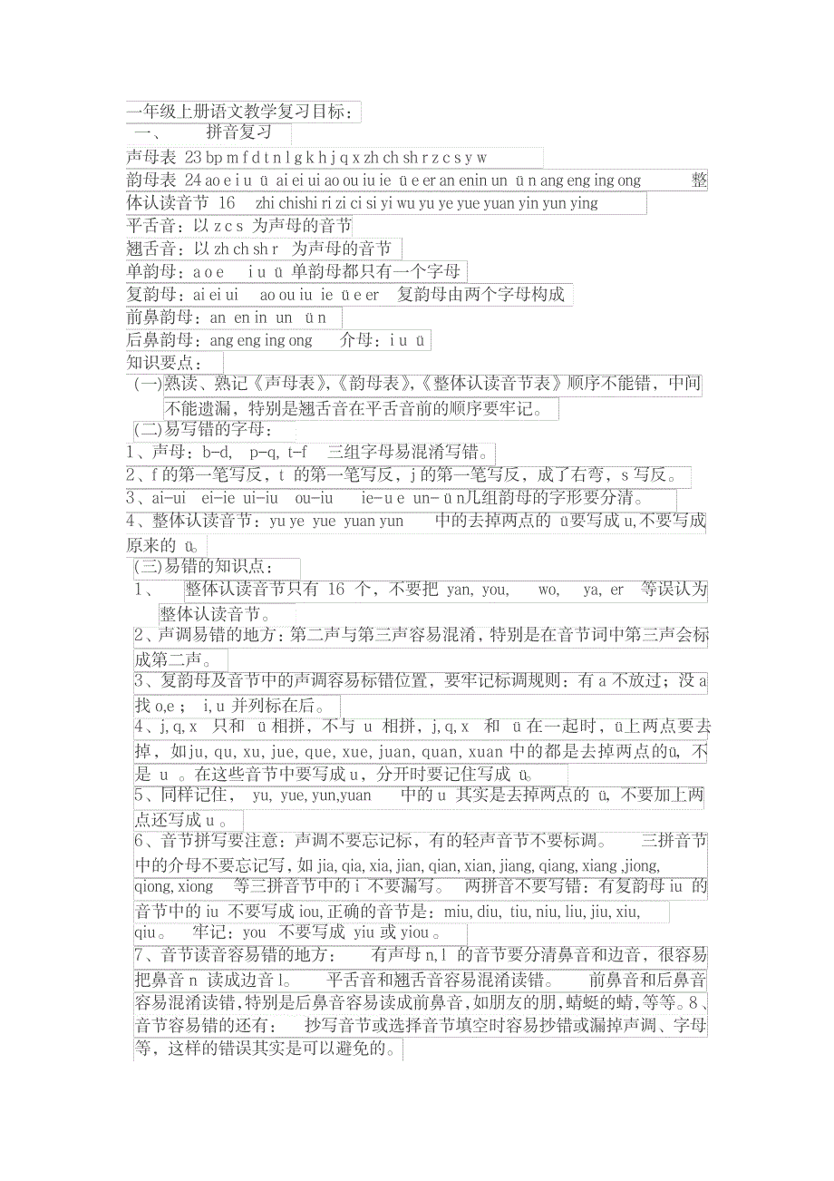 2023年新人教版一年级上册语文教学复习最全面精品资料_第1页