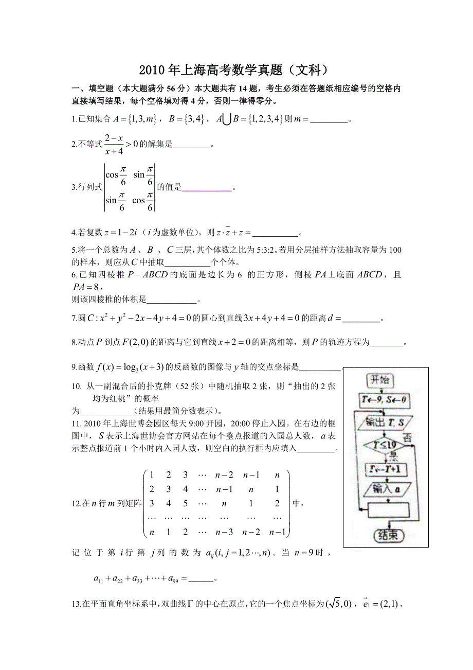 新光明张老师：2010年上海高考数学试题(文科).doc_第1页