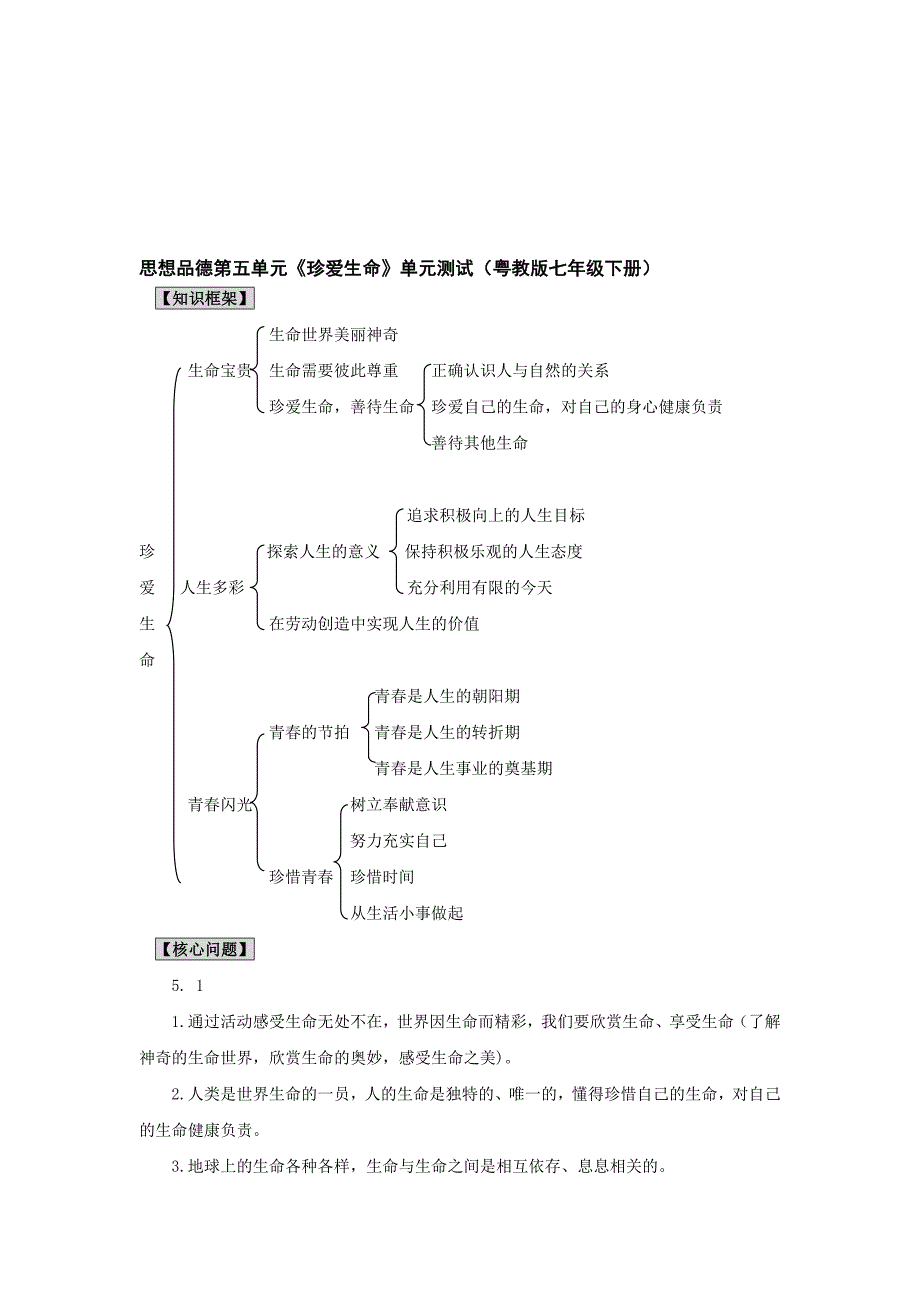 最新七下第五单元珍爱生命单元测试名师精心制作教学资料_第1页