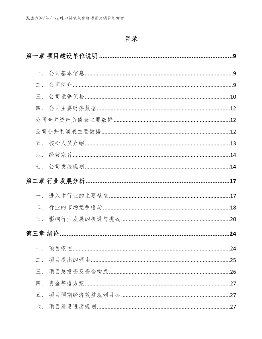 年产xx吨池级氢氧化锂项目营销策划方案【模板参考】_第2页