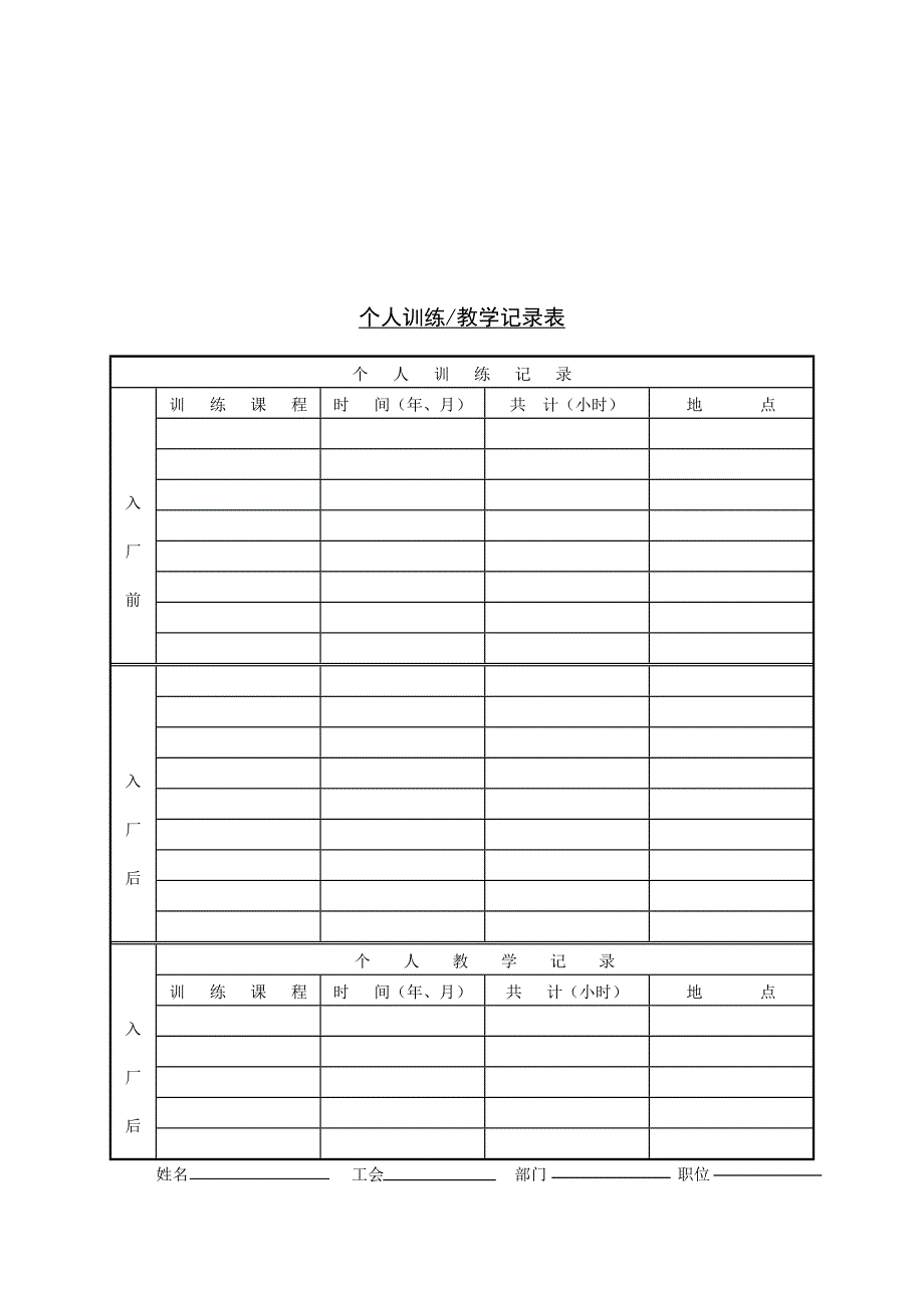 【管理精品】第十八节 个人训练教学记录表_第1页