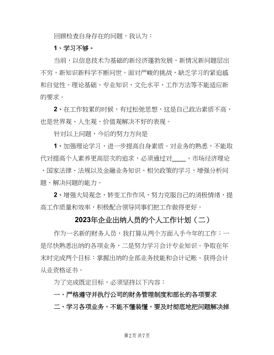 2023年企业出纳人员的个人工作计划（四篇）.doc_第2页