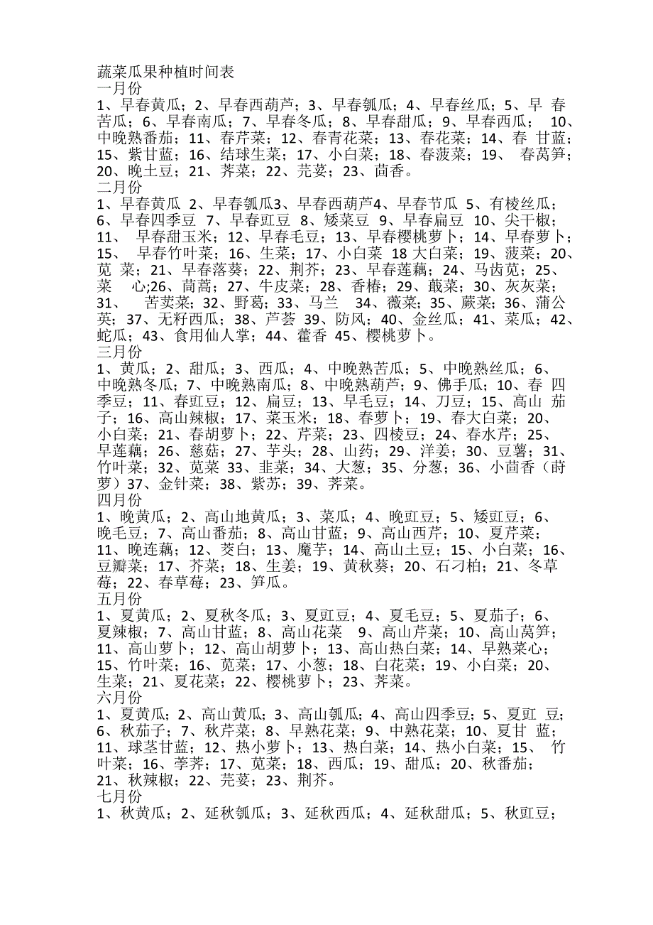蔬菜瓜果种植时间表_第1页