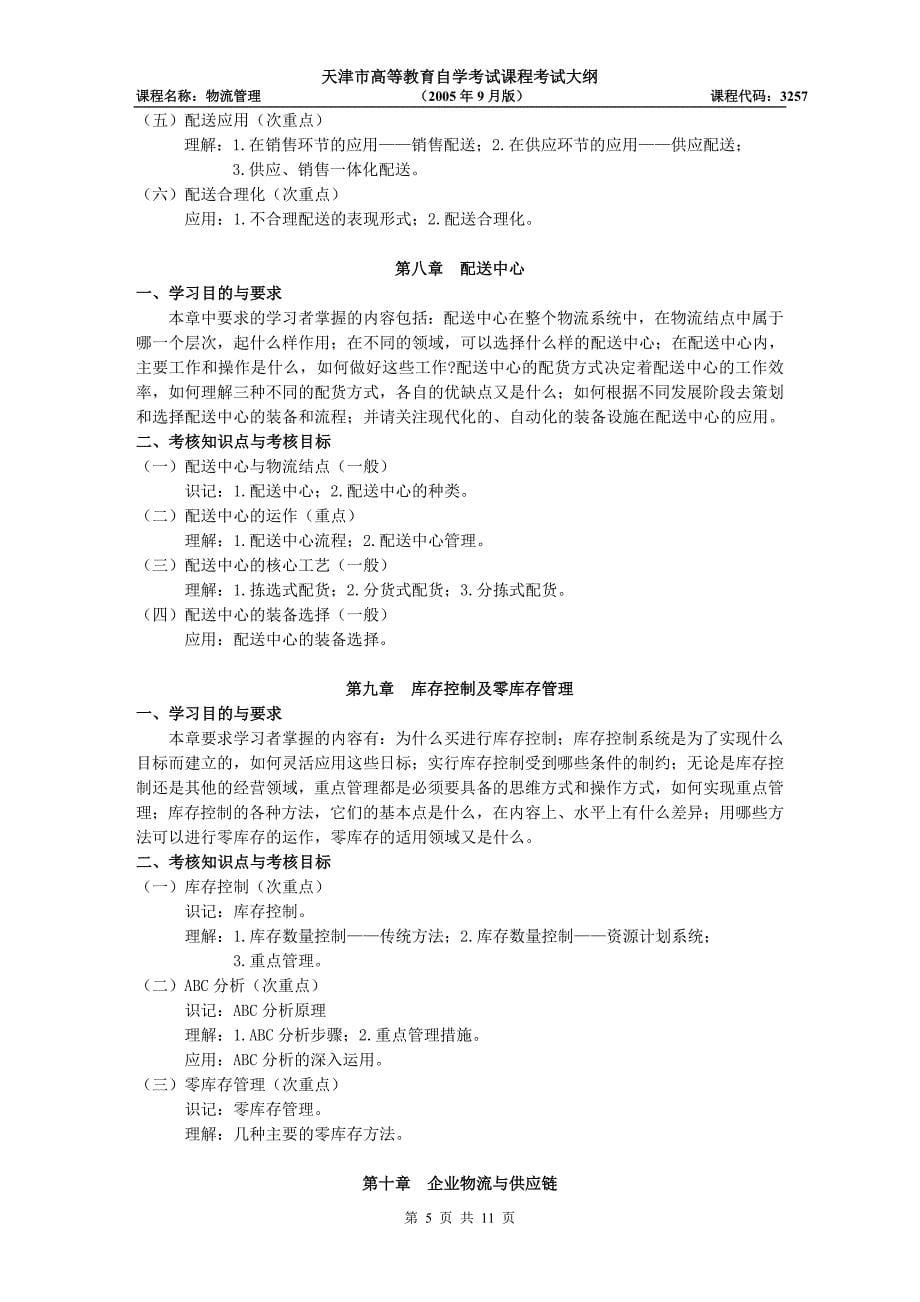 天津2012年自考“物流管理”课程考试大纲_第5页