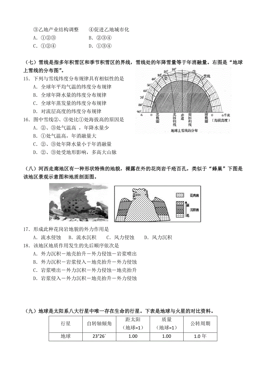 上海市闸北区高三下学期期中练习地理试题及答案_第3页