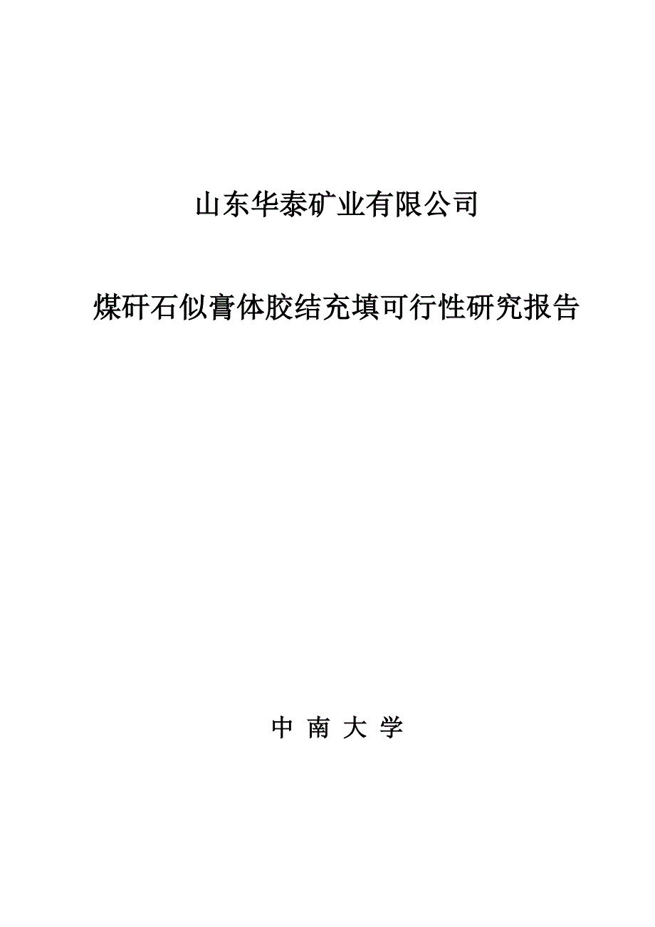 山东华泰矿业有限公司煤矸石似膏体胶结充填可行性方案.doc_第1页