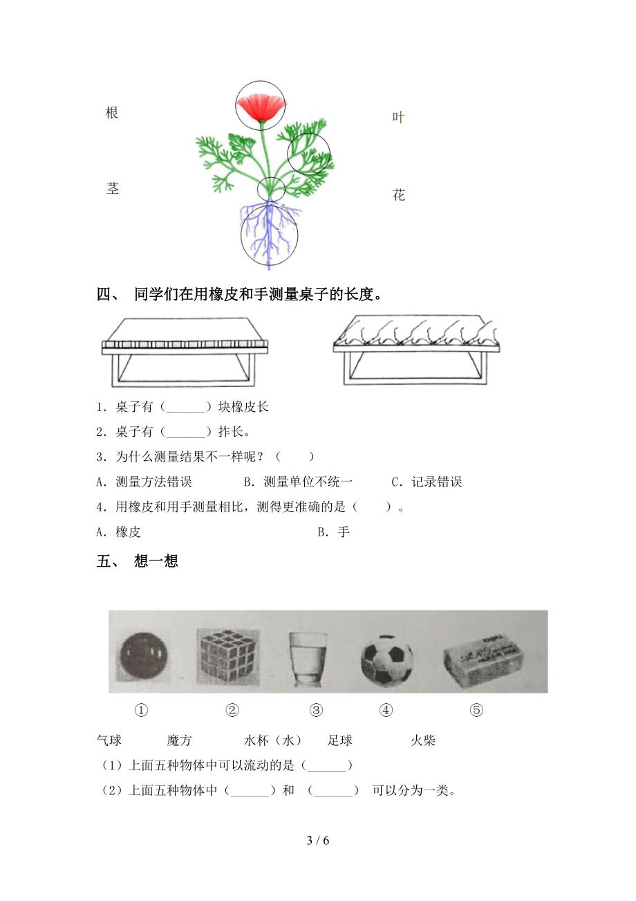 冀教版一年级科学上册期中测试卷(新版).doc_第3页