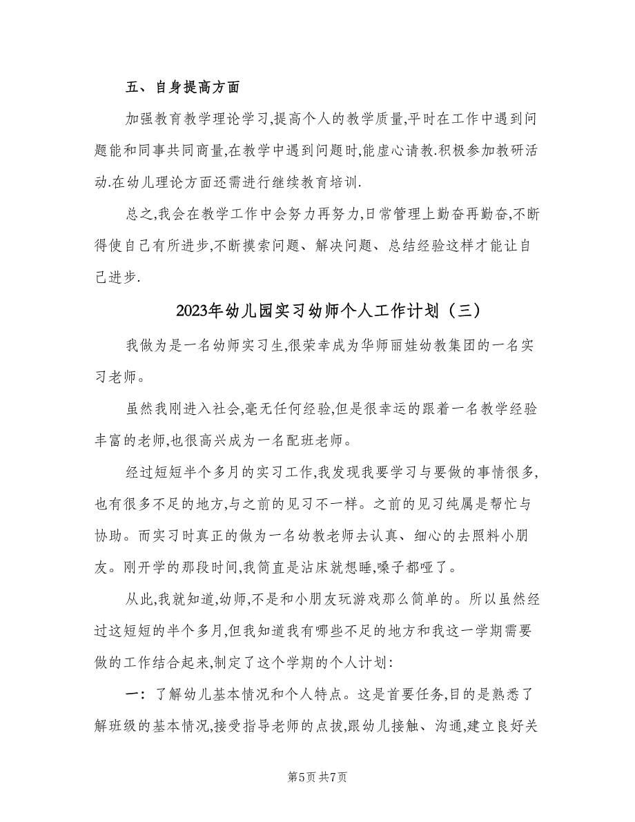 2023年幼儿园实习幼师个人工作计划（三篇）.doc_第5页