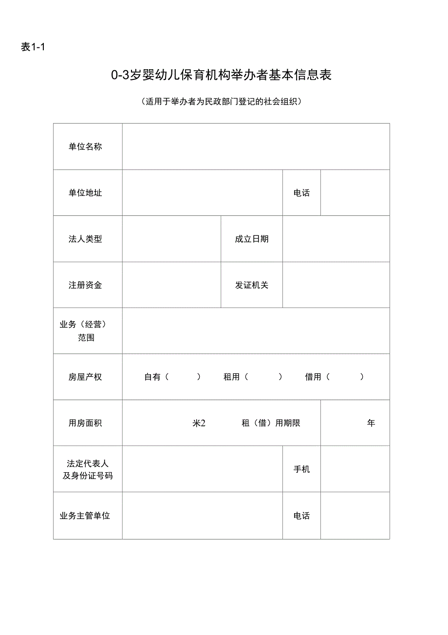 0-3岁婴幼儿保育机构举办者基本信息表_第1页