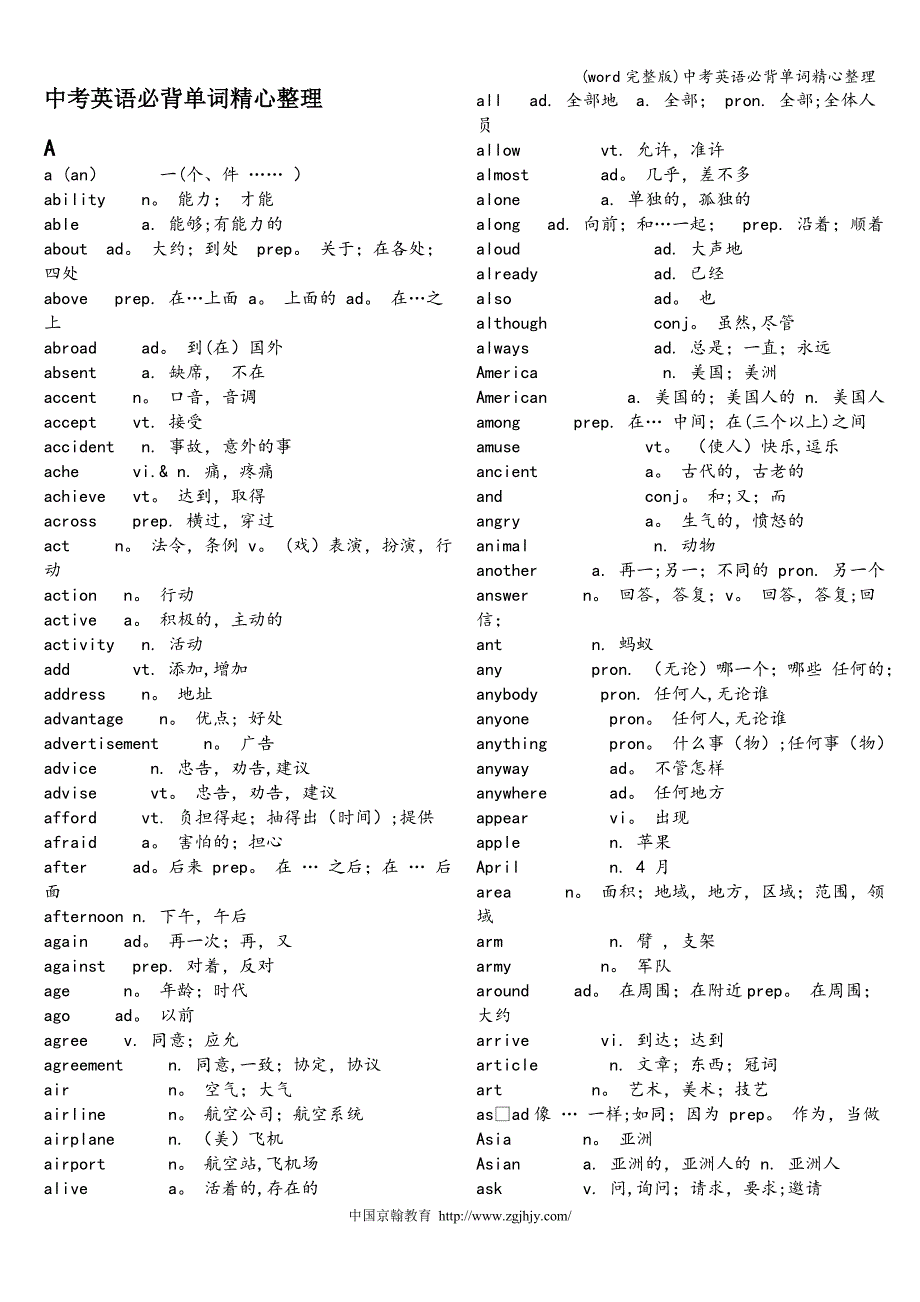 (word完整版)中考英语必背单词精心整理.doc_第1页