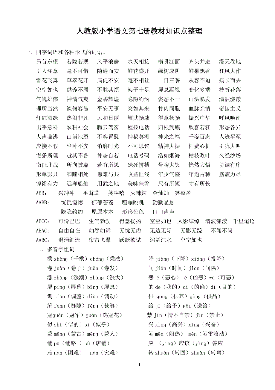 人教版小学语文四年级上册重要知识点整理.doc_第1页