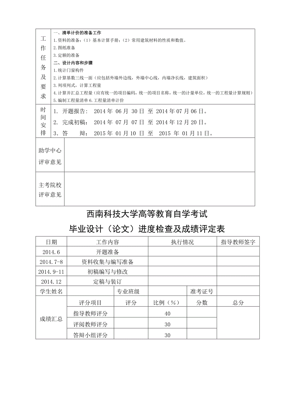 毕业设计(论文)任务书、申报、进度表成绩评分表(预算范本).doc_第3页