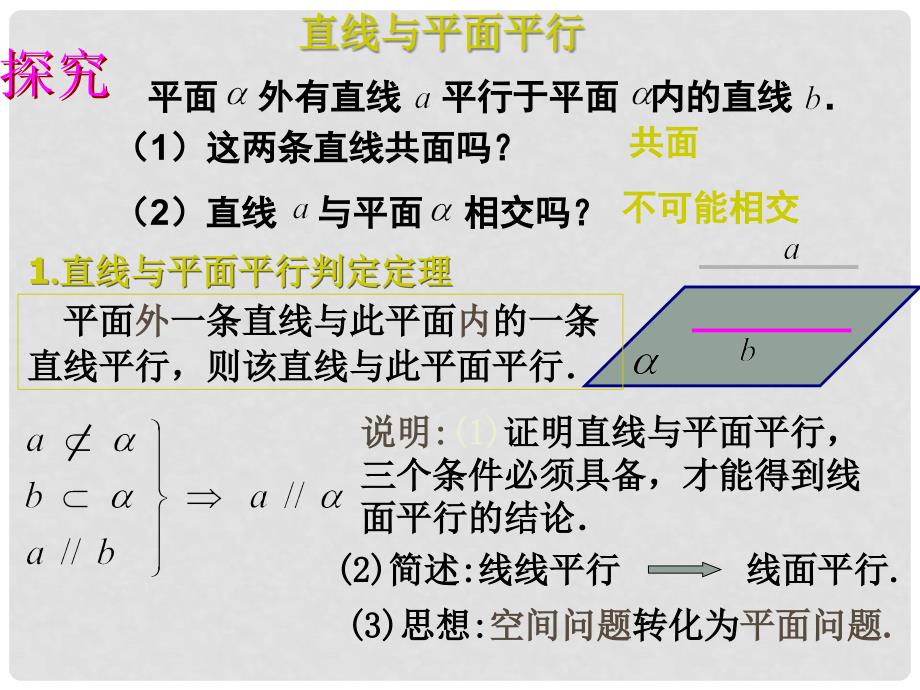 浙江省瓯海区三溪中学高中数学《2.2.1直线与平面、平面与平面平行的判定》课件 新人教A版必修2_第4页