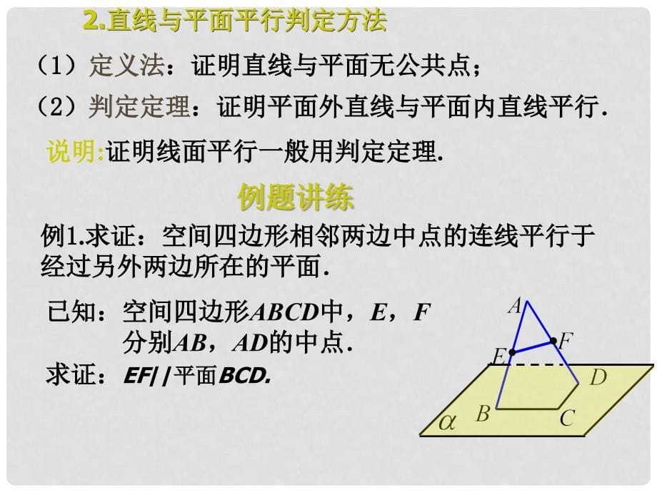 浙江省瓯海区三溪中学高中数学《2.2.1直线与平面、平面与平面平行的判定》课件 新人教A版必修2_第5页