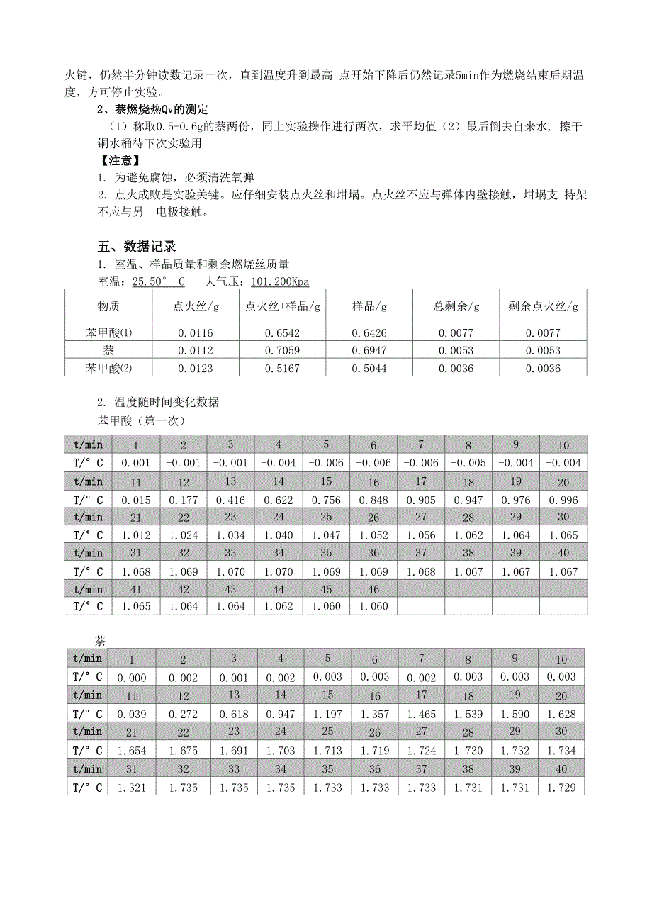 华师物化实验报告 燃烧热的测定_第3页