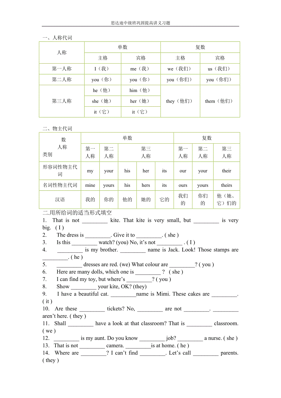 主宾格物主代词冠词.doc_第1页