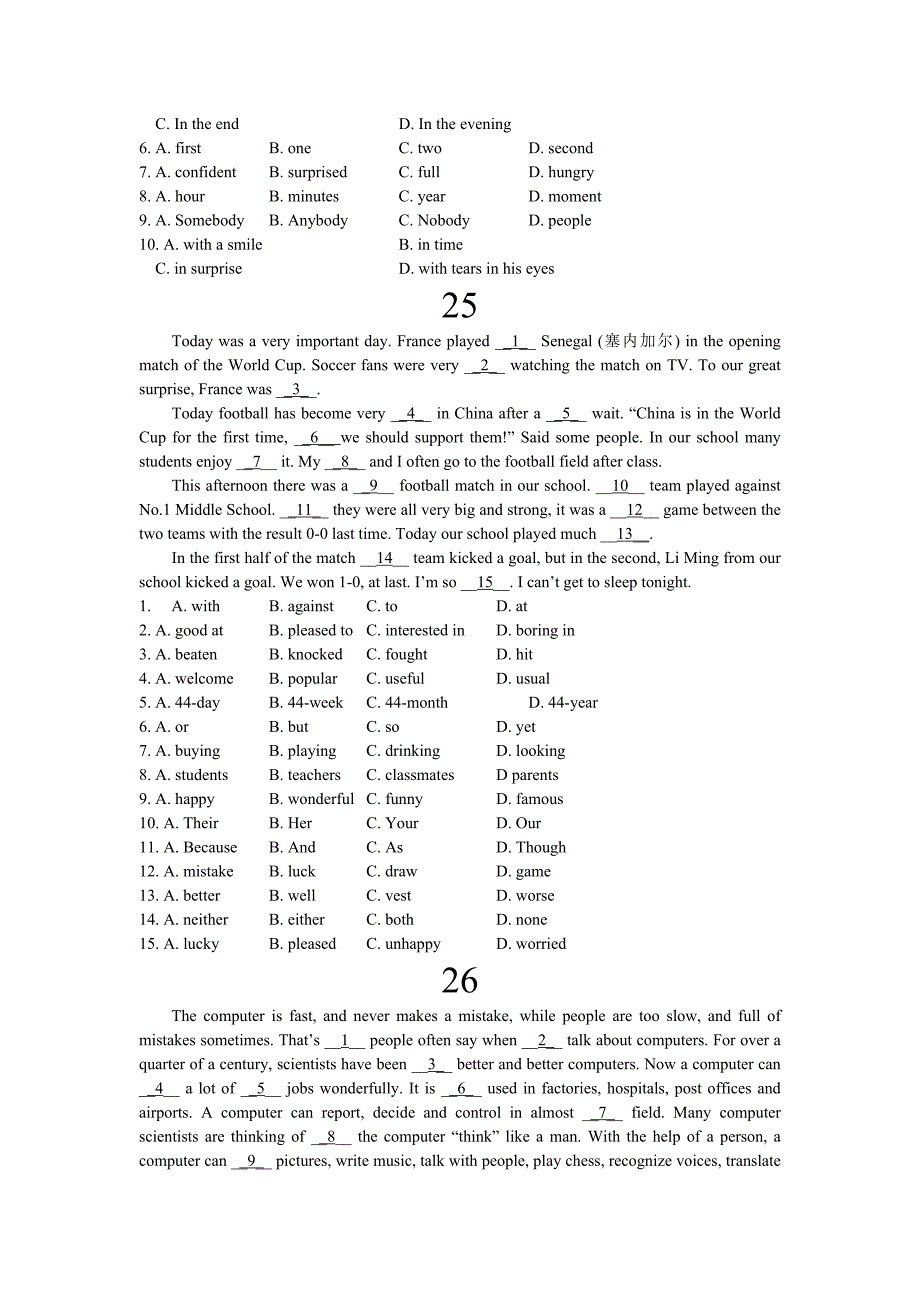 (完整版)初中英语完形填空100篇(三)配答案详解.doc_第3页