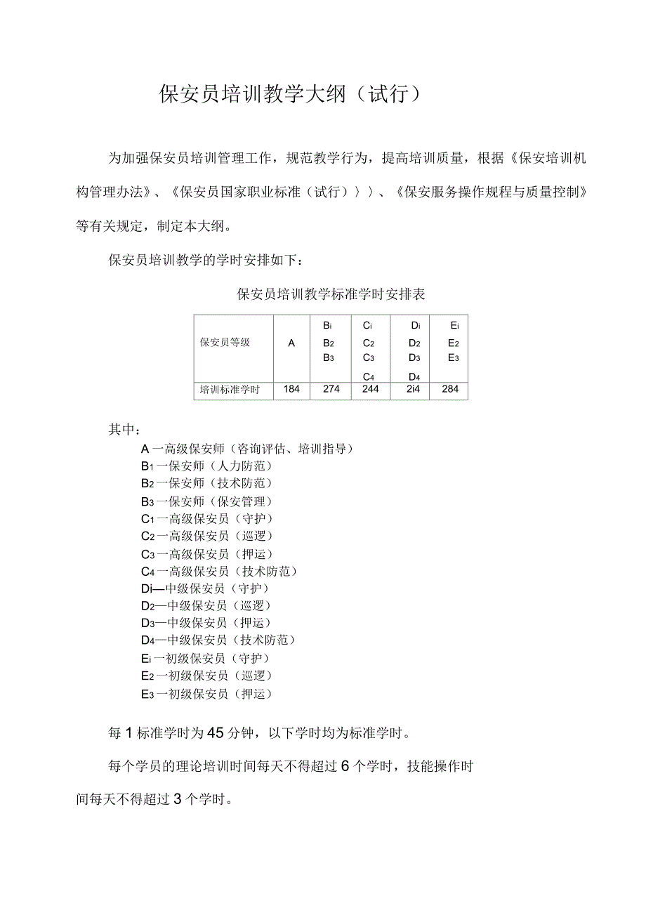 保安员培训教学大纲_第2页