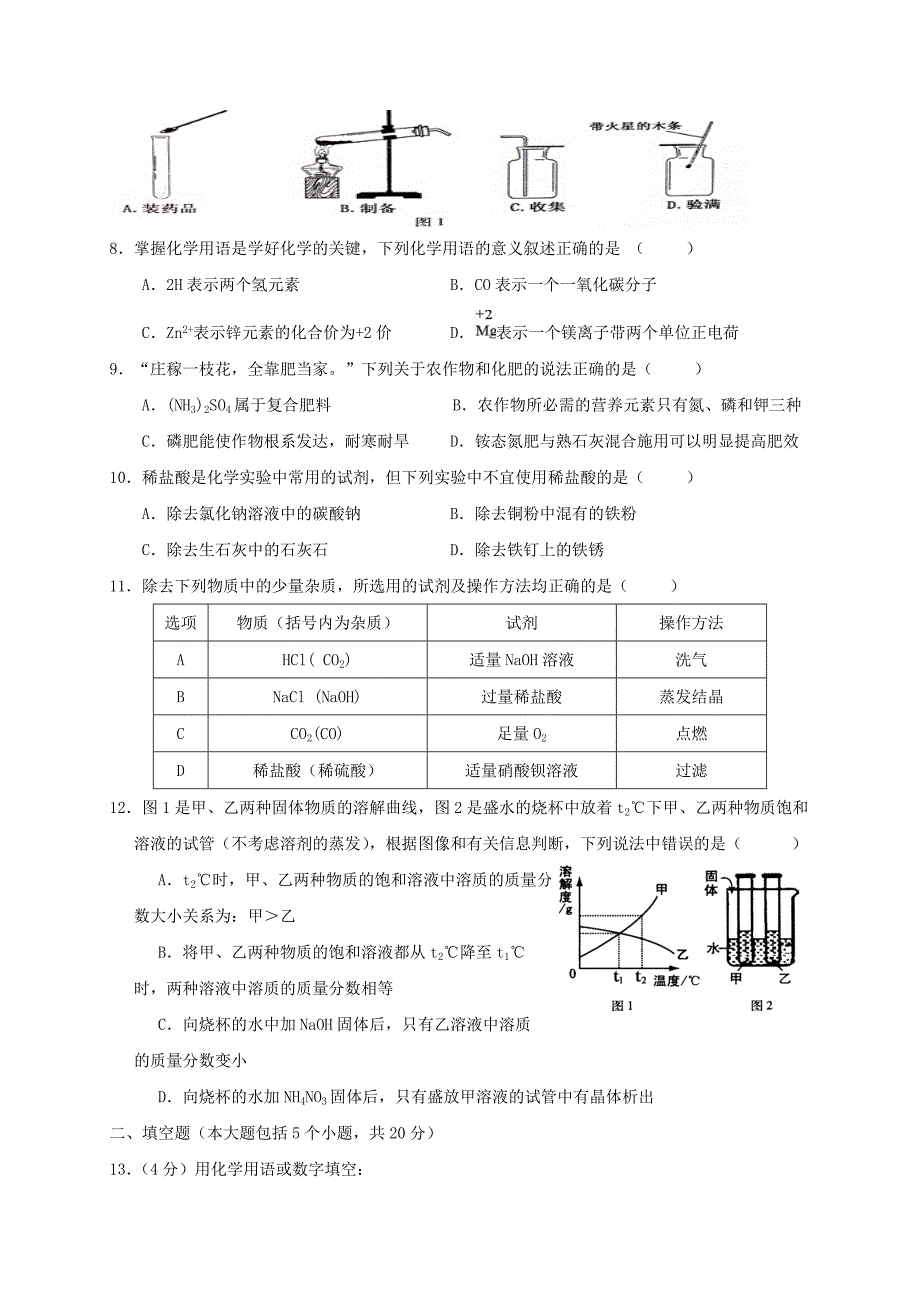 四川省广安市邻水县2018届九年级化学下学期模拟考试试题二_第2页