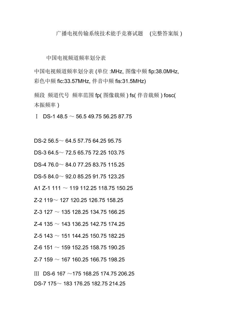 广播电视传输系统技术能手竞赛试题_第1页