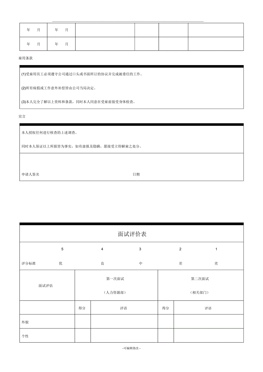 入职申请表中英文_第4页