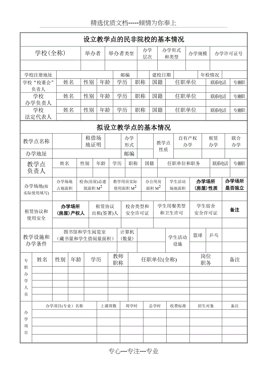 民办非学历教育学校(机构)教学点设置备案登记表_第2页