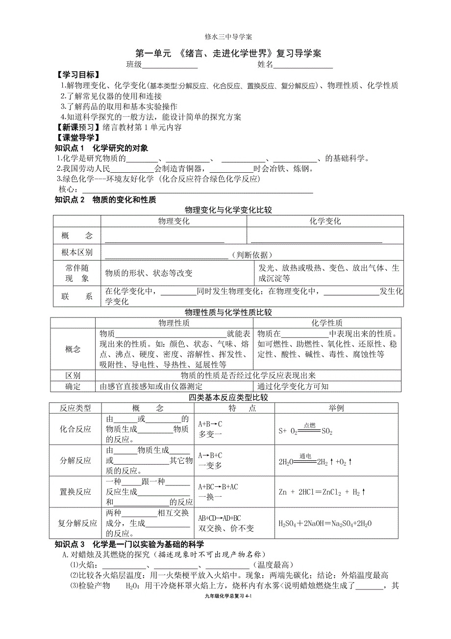 2014年新人教版九年级化学第一单元复习导学案.doc_第1页