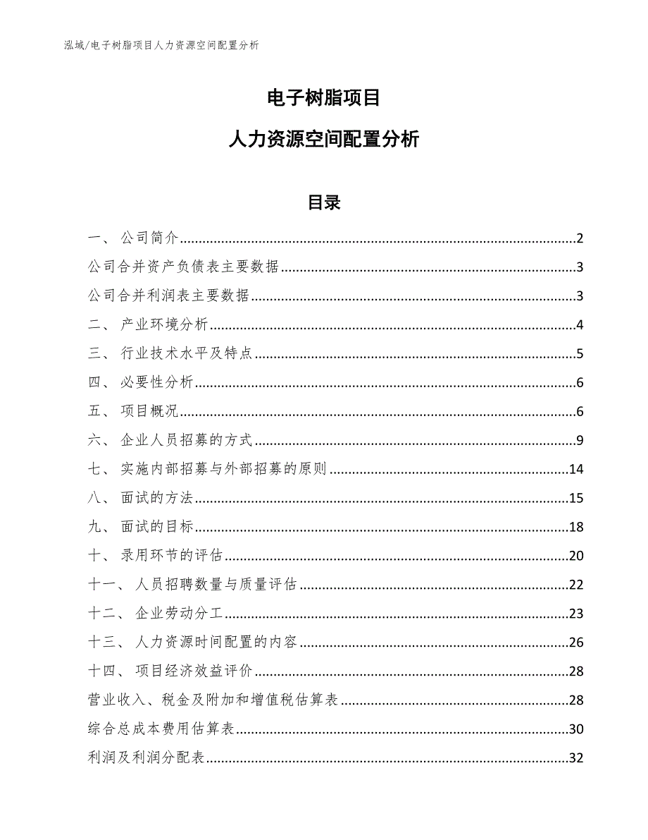 电子树脂项目人力资源空间配置分析_范文_第1页