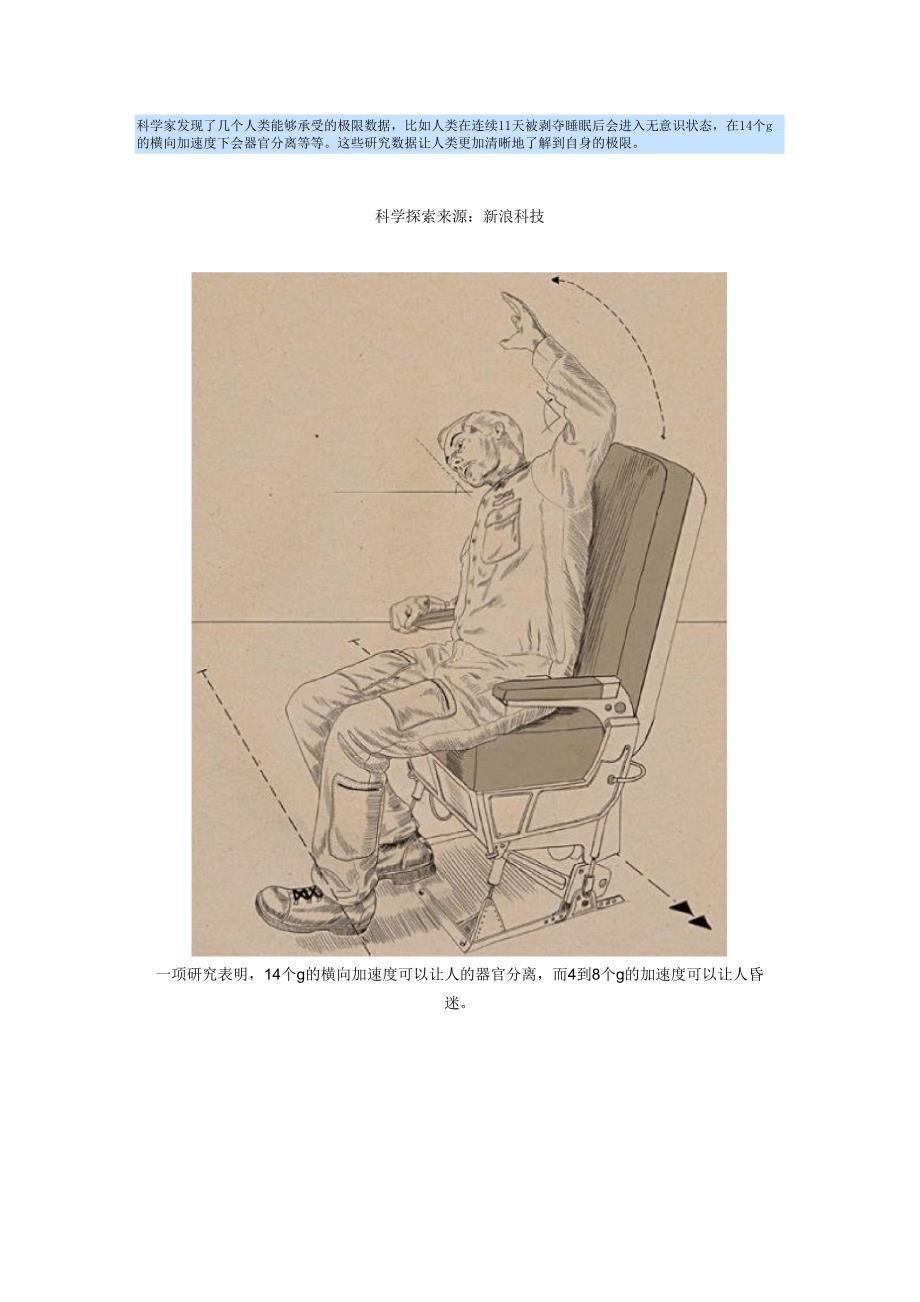 人类生存极限：14个G横向加速度可致器官分离_第1页