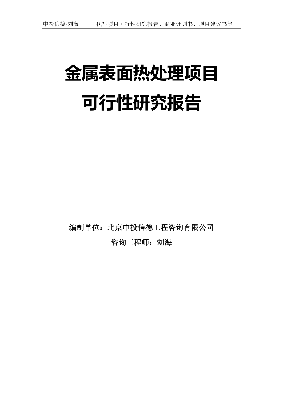 金属表面热处理项目可行性研究报告模板-拿地立项_第1页