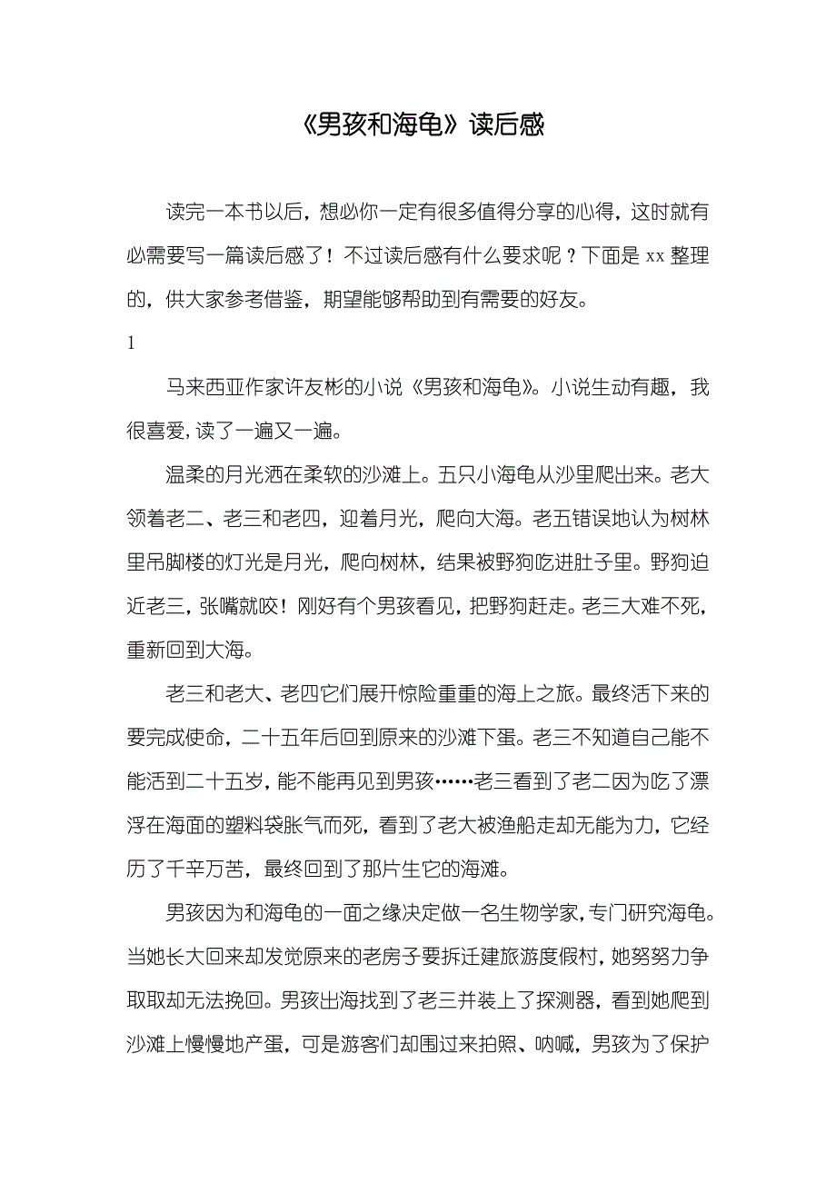 《男孩和海龟》读后感_第1页