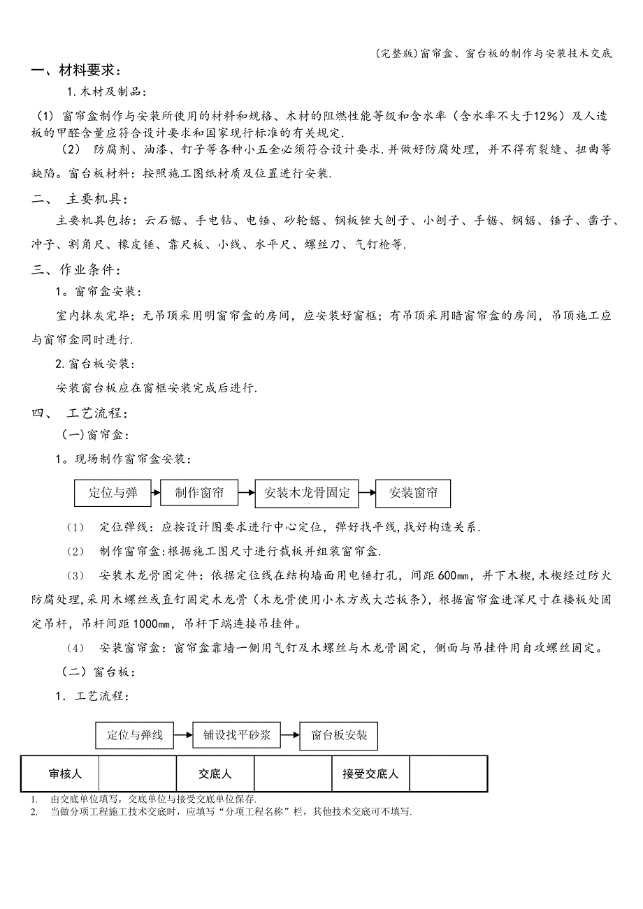 (完整版)窗帘盒、窗台板的制作与安装技术交底.doc_第1页