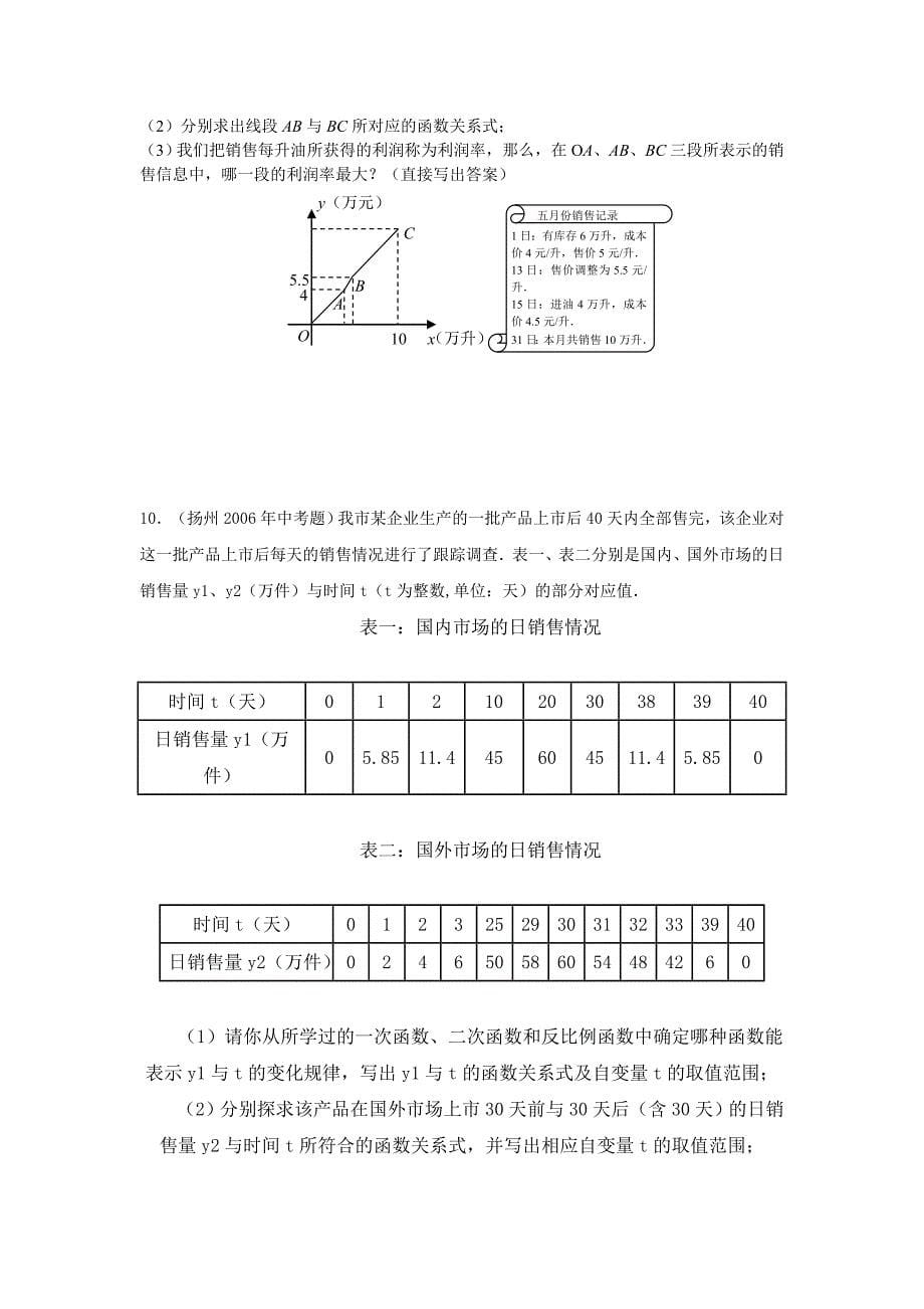 中考数学专题复习--函数应用题(有答案)_第5页