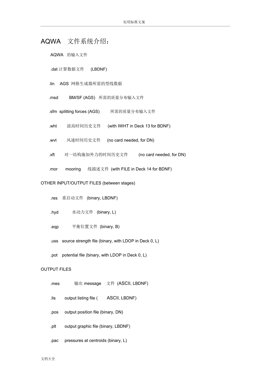 AQWA格式命令详解_第1页