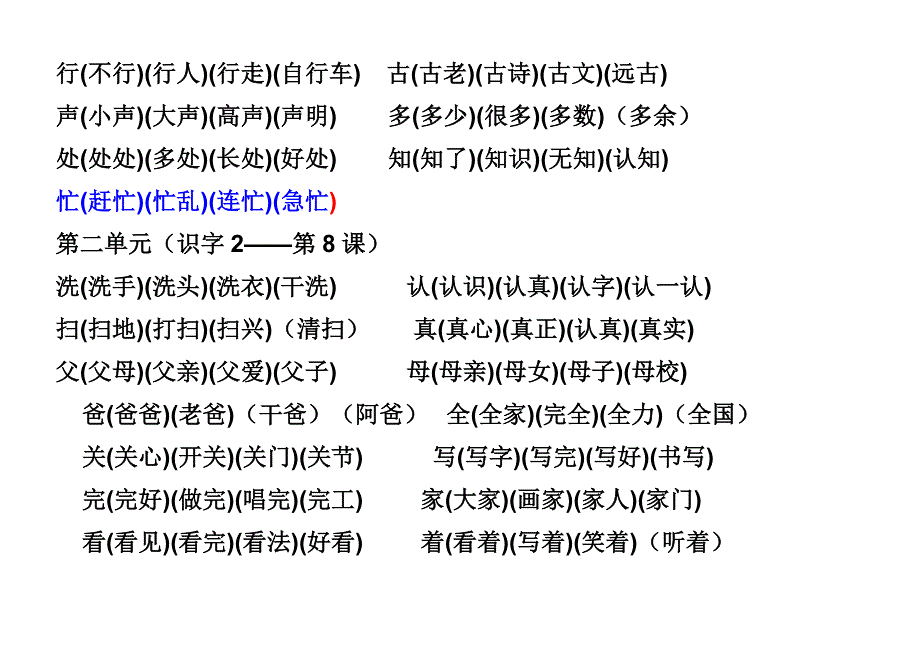 人教版小学语文第二册生字表(二)组词_第2页