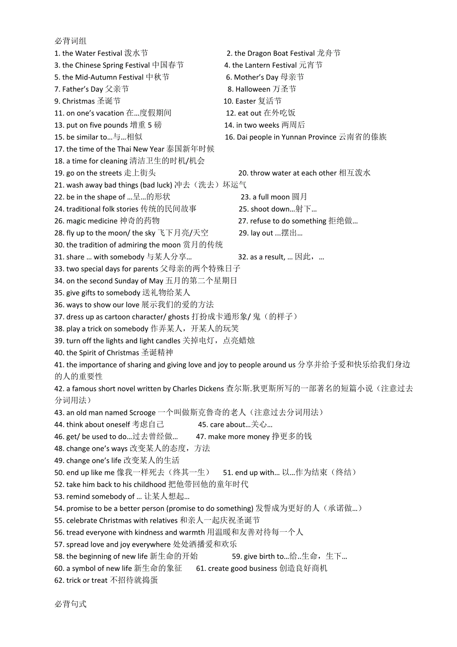 人教版九年级英语全一册词组句子已整理可直接打印;_第2页