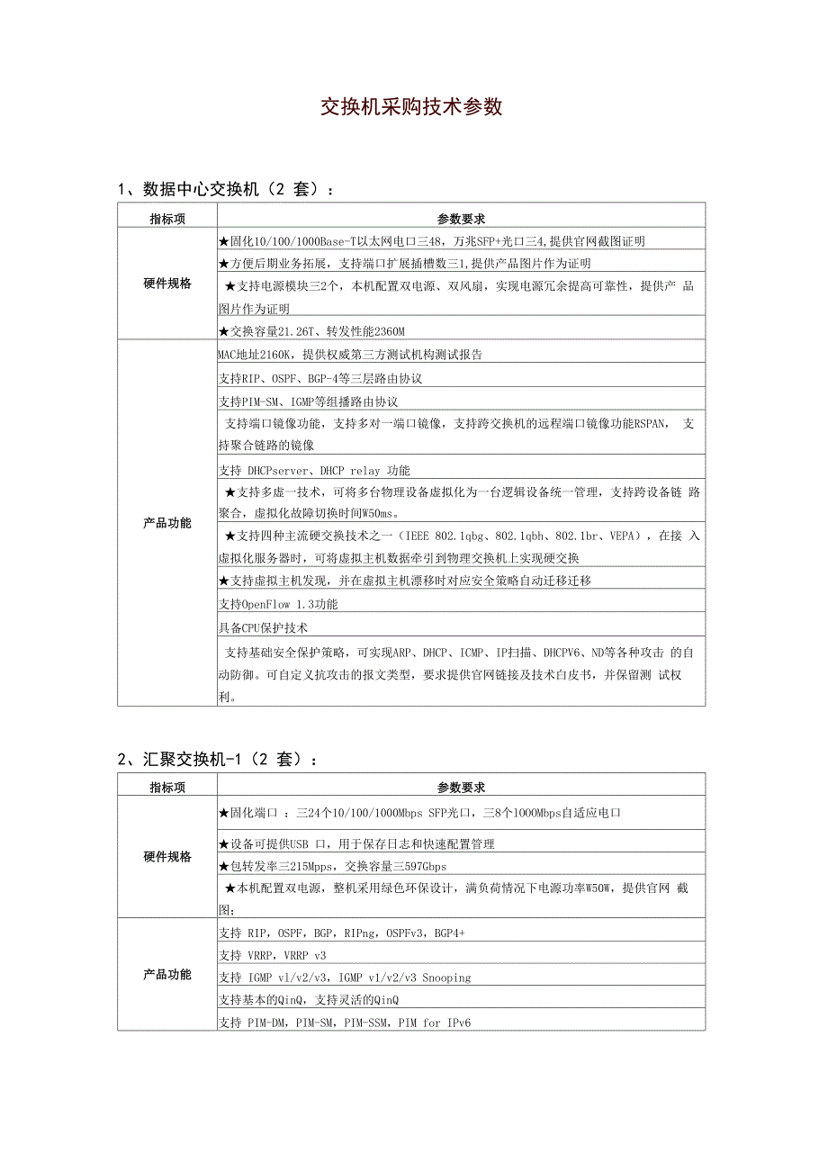 交换机采购技术参数_第1页