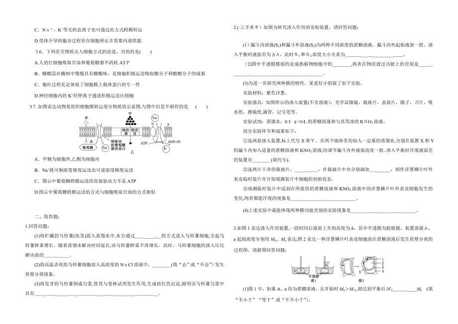 物质的跨膜运输的实例及方式练习_第5页